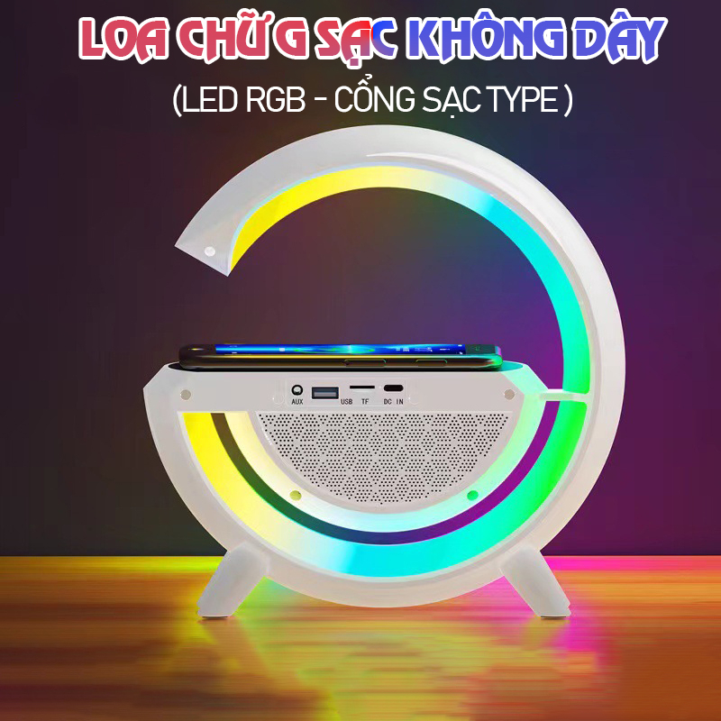 Loa Chữ G Bluetooth Kèm Sạc Không Dây, 256 Màu Led RGB Trang Trí Siêu Đẹp, Âm Thanh Sống Động Rõ Nét