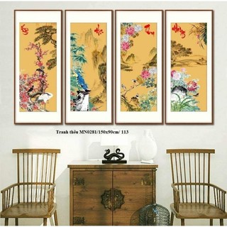 Tranh thêu chữ thập Tứ quý Tùng Cúc Trúc Mai 136*90cm 150*90cm MN0281