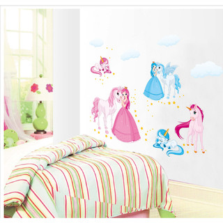 Decal trang trí tường - Công chúa và Kỳ Lân đáng yêu