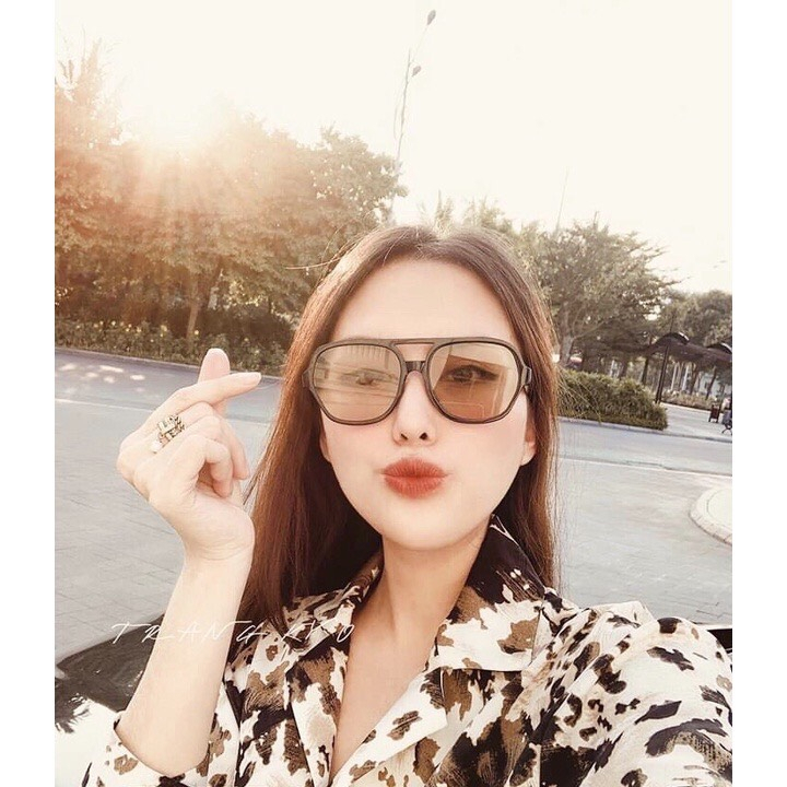 Kính Râm Mát Nam Nữ Mắt Vàng Gọng Đen Chống Tia UV