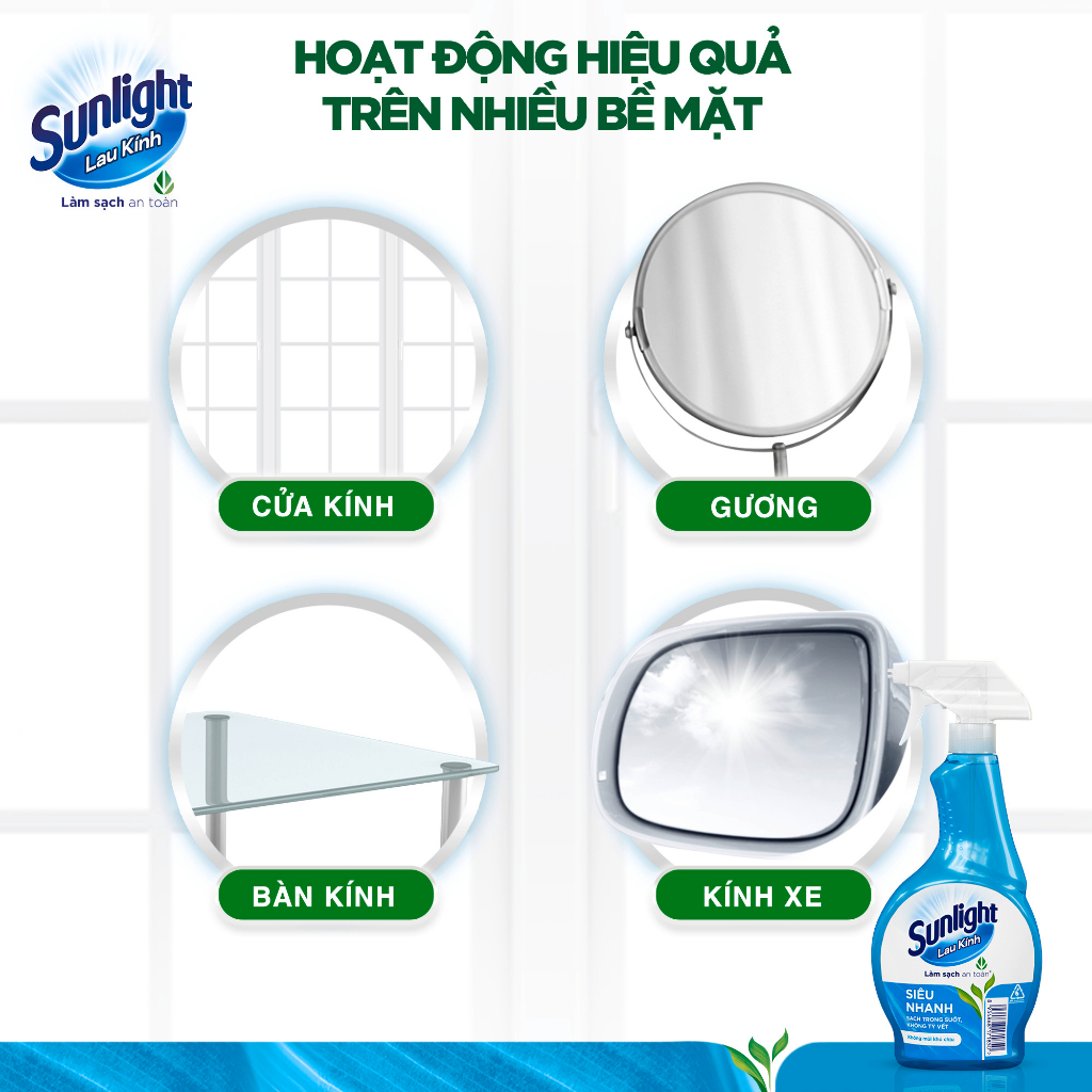 Combo 2 Nước lau kính Sunlight Siêu nhanh|Phiên bản nâng cấp từ Cif|Sạch trong suốt, không tỳ vết|Chai 520ml