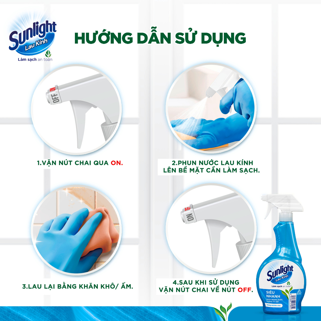 Combo 2 Nước lau kính Sunlight Siêu nhanh|Phiên bản nâng cấp từ Cif|Sạch trong suốt, không tỳ vết|Chai 520ml