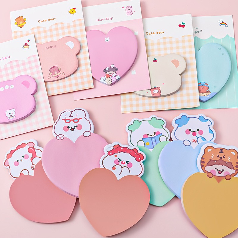 Giấy Note 30 Tờ Hình Trái Tim - Gấu, Giấy Ghi Chú Cute