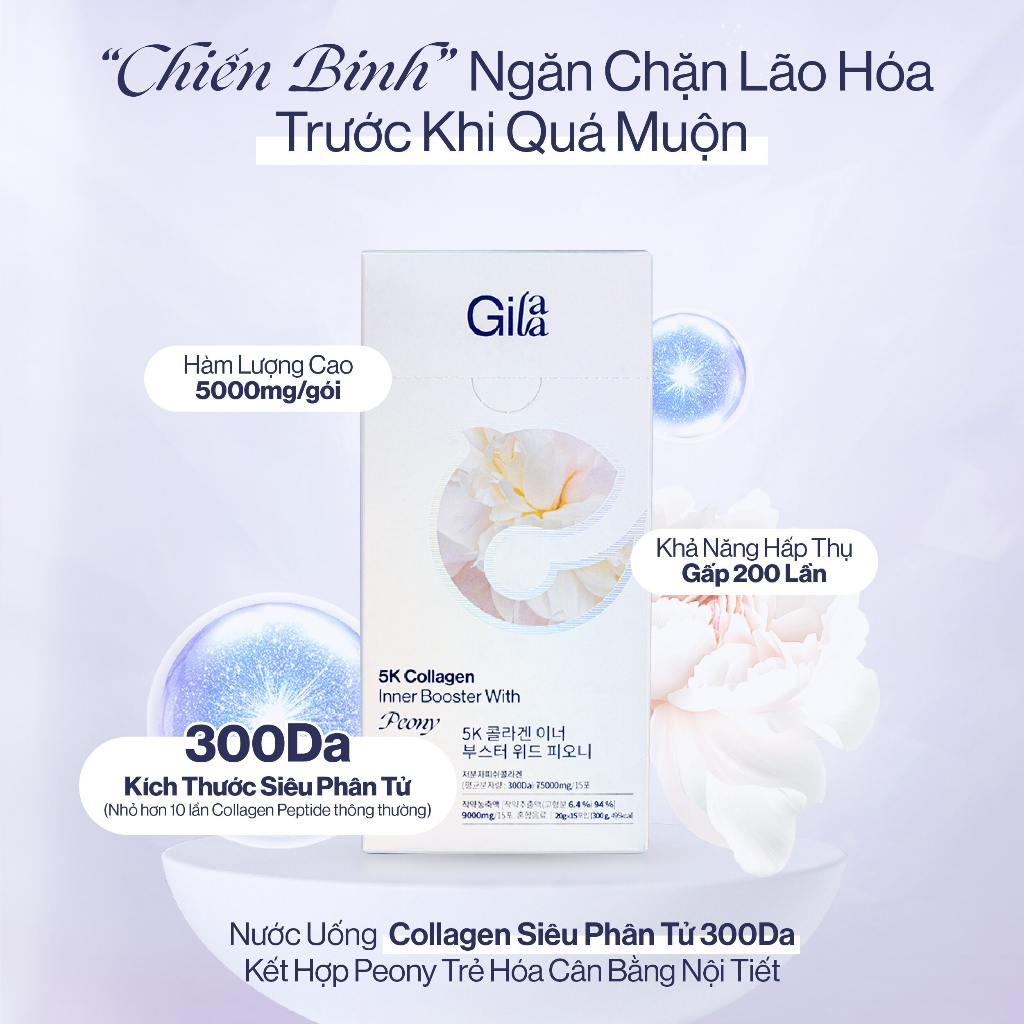 NƯỚC UỐNG COLLAGEN GILAA SIÊU PHÂN TỬ 300DA GILAA KẾT HỢP PEONY TRẺ HÓA CÂN BẰNG NỘI TIẾT (20g x 15 gói) | BigBuy360 - bigbuy360.vn