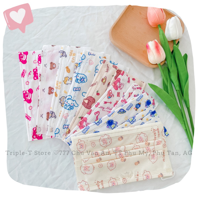 Khẩu trang 5D 4 lớp hoạ tiết cute hàn quốc