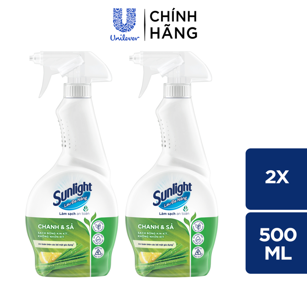 Combo 2 Nước lau đa năng Sunlight Chanh & Sả|Phiên bản nâng cấp từ Cif|Sạch bóng kin kít, không nhờn rít|Chai 500ml