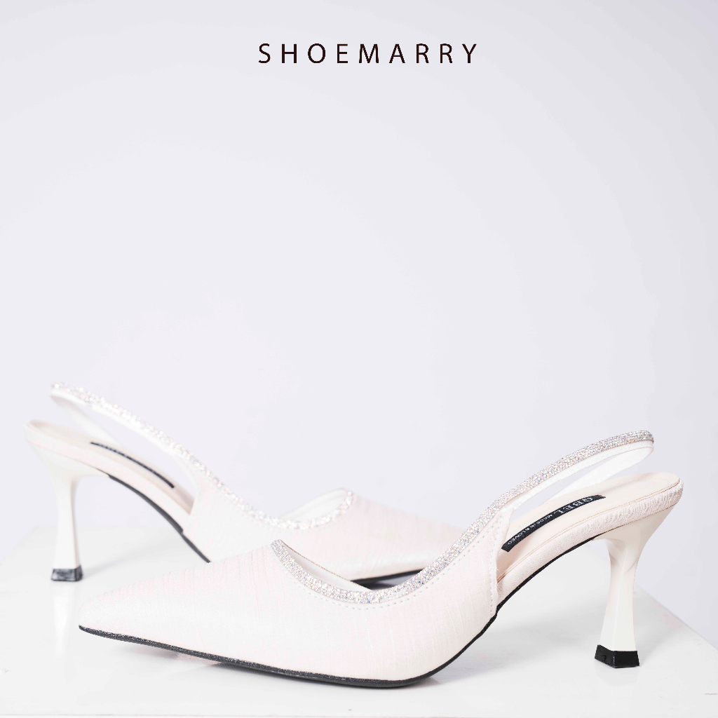 Giầy cao gót cô dâu thiết kế shoemarry vải kim tuyến đính đá pha lê mềm mại không đau gót 7cm