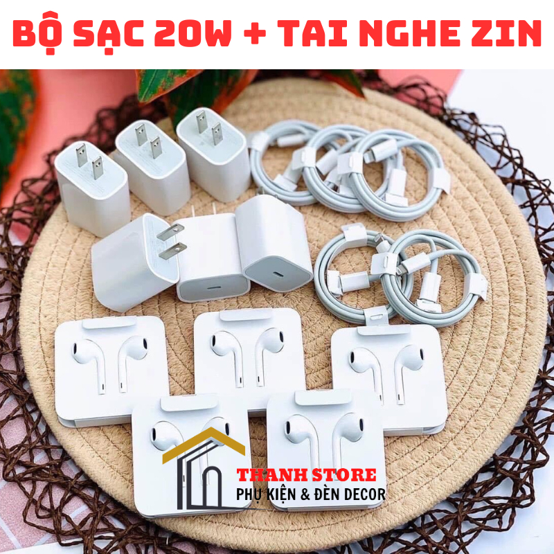 COMBO BỘ SẠC NHANH 20W + TAI NGHE CHÍNH HÃNG - BH 12 THÁNG