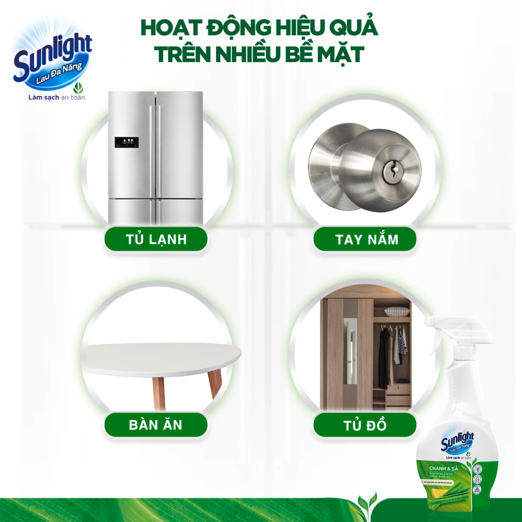 Combo 2 Nước lau đa năng Sunlight Chanh & Sả|Phiên bản nâng cấp từ Cif|Sạch bóng kin kít, không nhờn rít|Chai 500ml