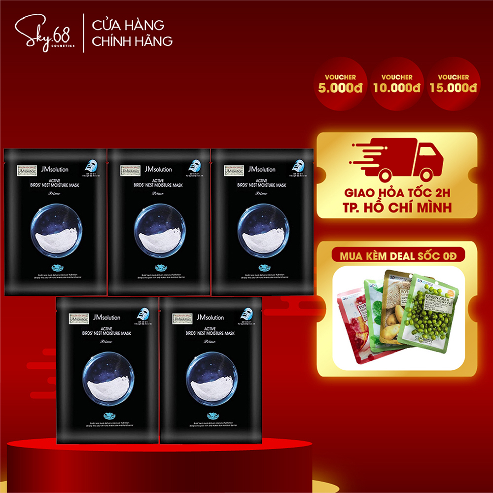 Combo 5 Mặt Nạ Tổ Yến Dưỡng Da Trắng Sáng, Phục Hồi Da Chuyên Sâu JM solution Active Birds' Nest Moisture Mask 30ml x5