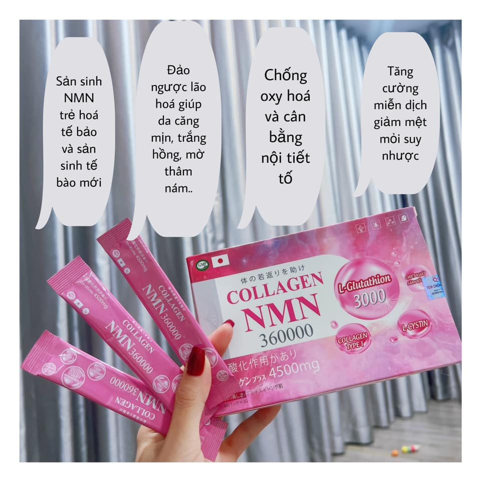 Bột trắng da toàn thân Bổ sung Collagen Glutathion NMN giúp bật tông da, giảm nám tàn nhang - Hộp 30 gói