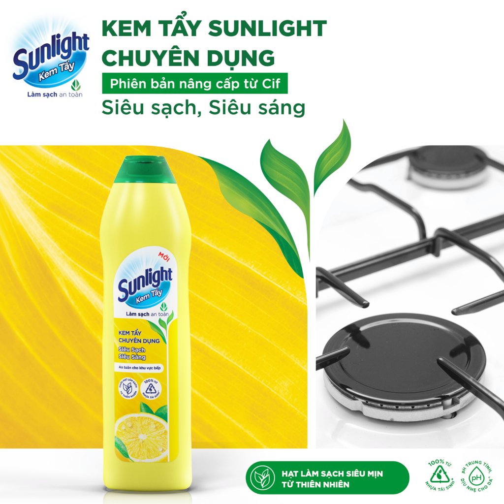 Combo 2 Kem tẩy chuyên dụng Sunlight|Phiên bản nâng cấp từ Cif|Siêu sạch Siêu sáng|Chai 690g