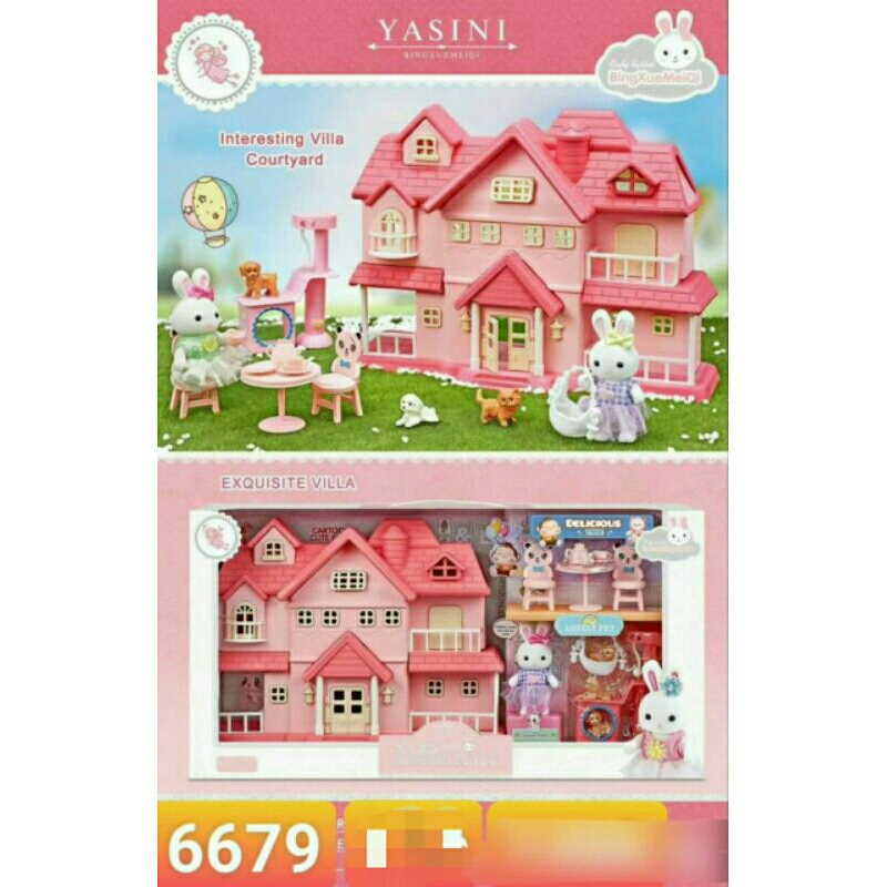 Mô hình nhà Thỏ Yasini màu hồng siêu dễ thương 6679 D30cm x C22cm x R10cm (+/-2cm)