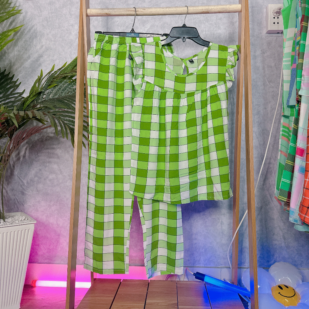 BỘ TOLE LANH QUÂN DÀI ÁO CÁNH TIÊN HỌA TIẾT SỌC CARO GIAO NGẪU NHIÊN, SIZE 40-70KG TLD115