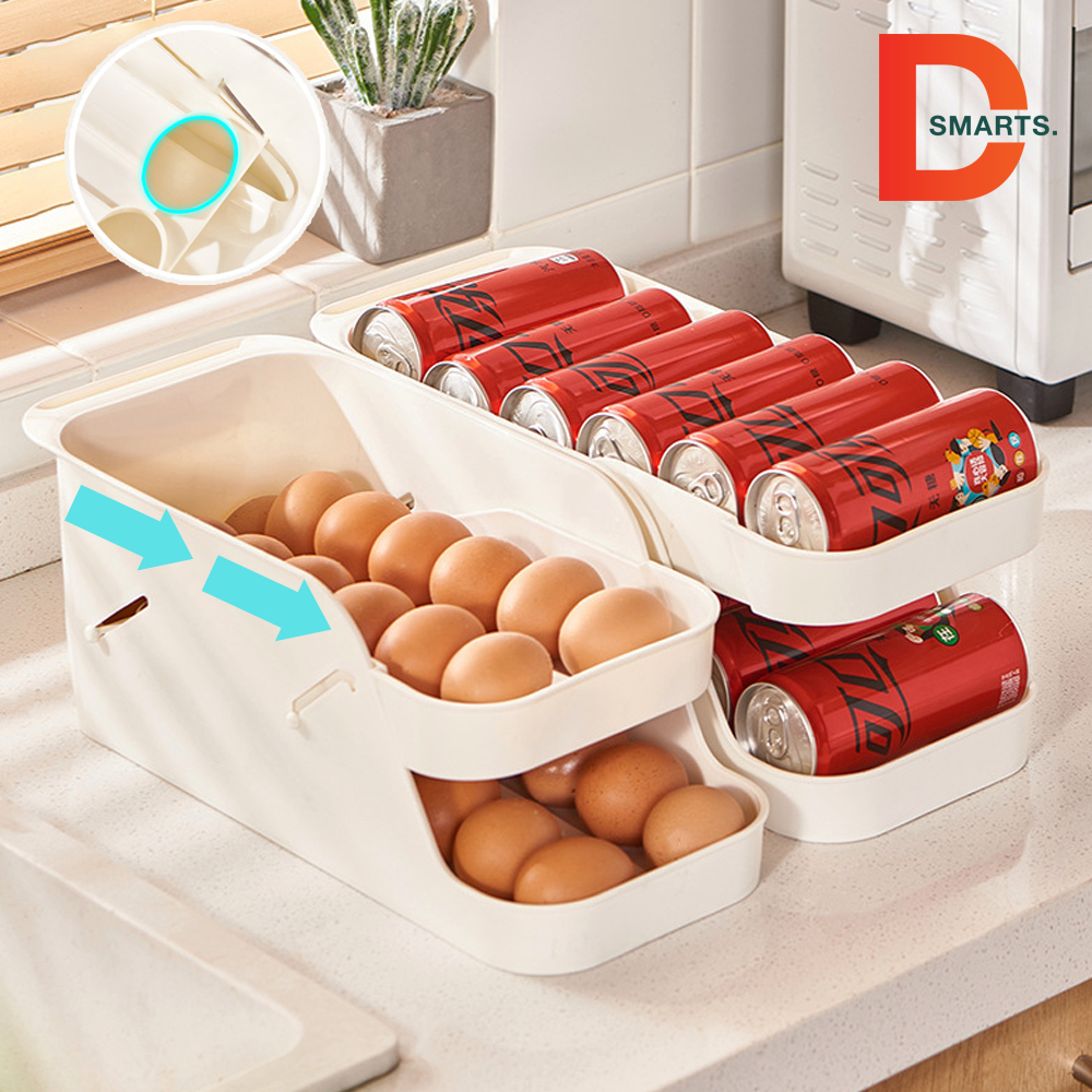 Khay đựng lon nước trong tủ lạnh, đựng trứng thiết kế ray trượt tự động thông minh tiện dụng, Hộp đựng thực phẩm