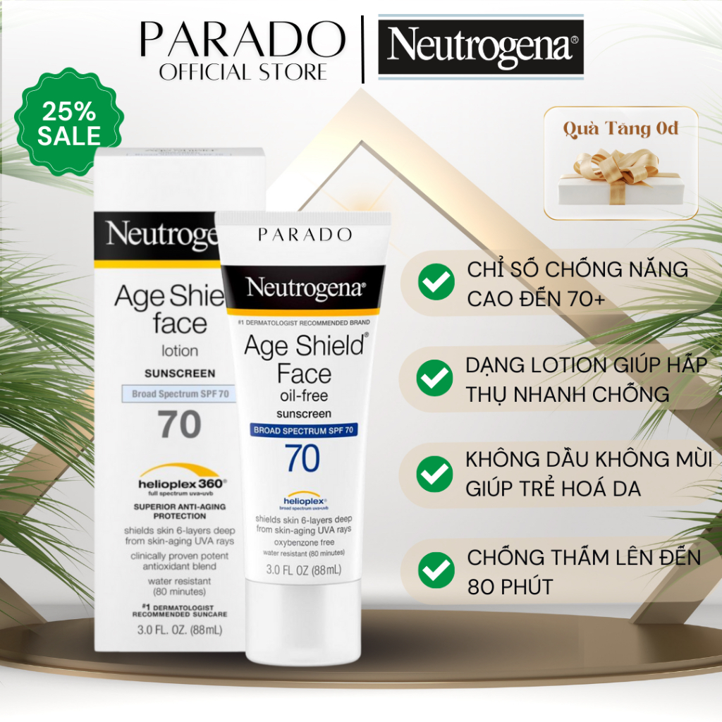 Kem Chống Nắng Hỗ Trợ Dưỡng Da,Chống Lão Hoá Neutrogena Age Shield Face SPF 70+ 88ml