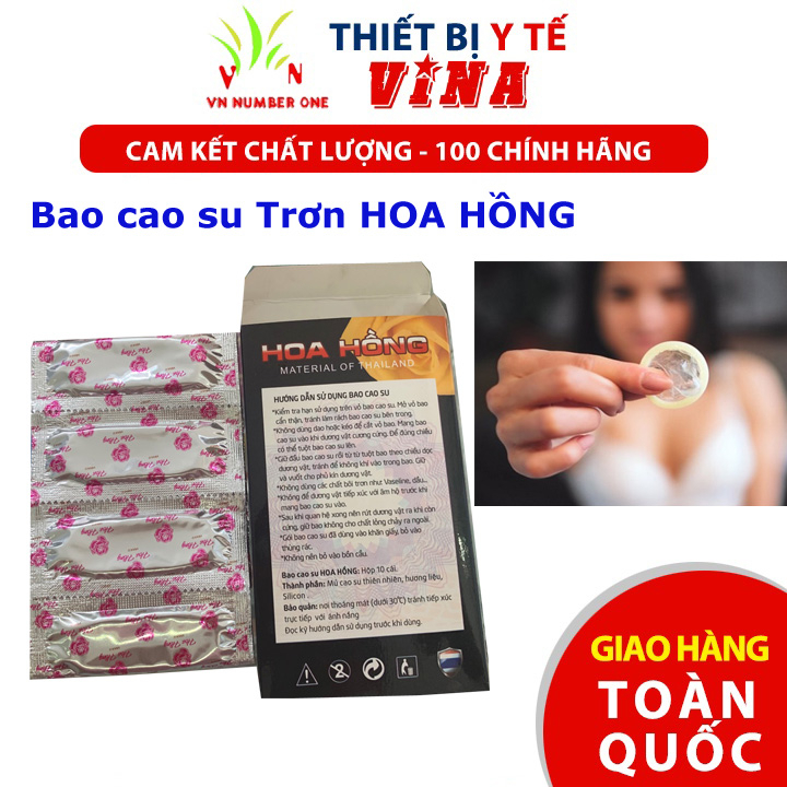 Bao cao su trơn Hoa Hồng, nguyên liệu nhập khẩu từ Thái Lan Hộp 10 Cái