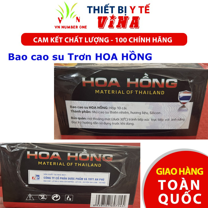 Bao cao su trơn Hoa Hồng, nguyên liệu nhập khẩu từ Thái Lan Hộp 10 Cái