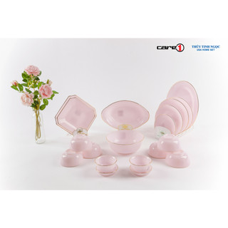 Bộ bát đĩa 20 sản phẩm viền vàng 22K Luxury màu hồng ngọc Ruby Thủy Tinh Ngọc USA Home Set cao cấp nhập khẩu chính hãng