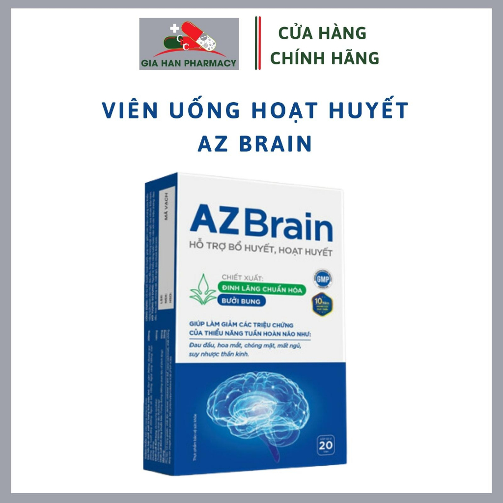 Viên uống AZ Brain hỗ trợ hoạt huyết giảm đau đầu chóng mặt mất ngủ - Hộp 20 viên / 60 viên - AZBrain - Gia Hân Pharmacy