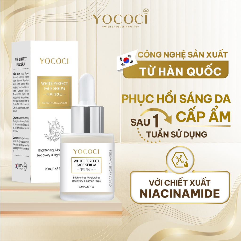 Serum dưỡng trắng da mặt cao cấp YAHERA White Premium Face Serum dưỡng ẩm phục hồi se khít lỗ chân lông da mặt 20ml