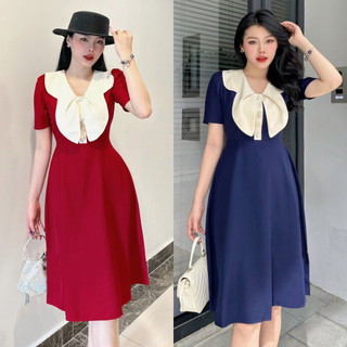 Đầm Tiểu Thư Dự Tiệc Tay Ngắn Cổ Phối Đính Nút A8206