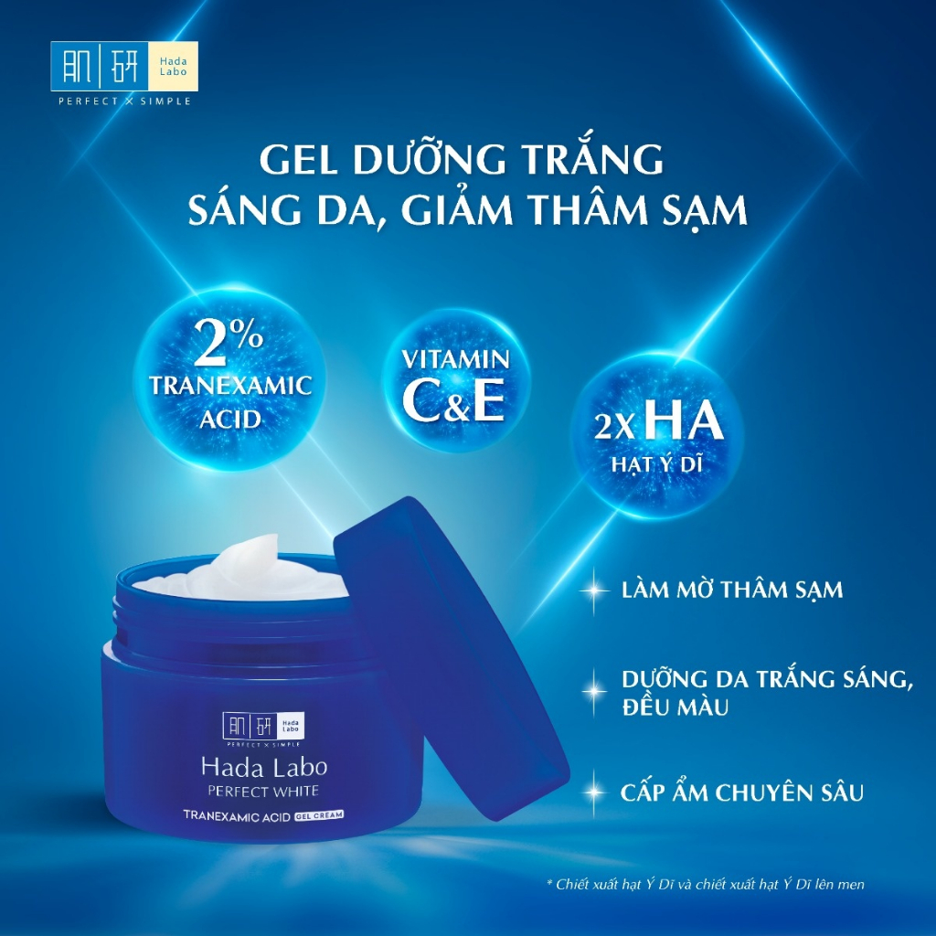 Gel dưỡng trắng da tối ưu Hada Labo Perfect White Tranexamic Acid Gel 50g