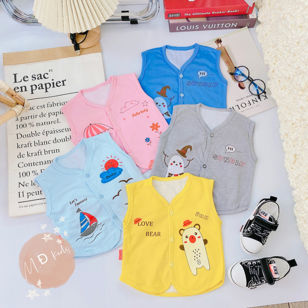 Áo gile cotton 2 lớp cho bé từ 3-13kg- áo ghi lê sơ sinh, áo gi-lê thu đông cho bé