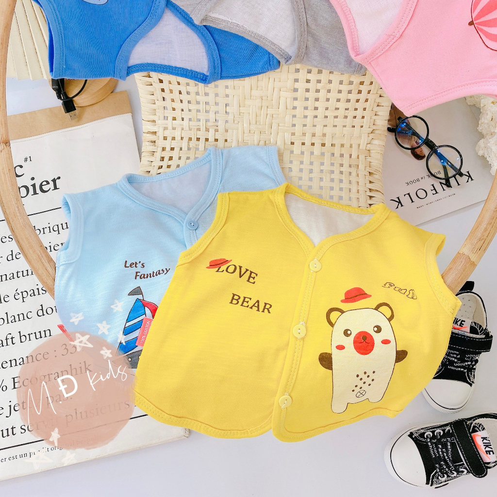 Áo gile cotton 2 lớp cho bé từ 3-13kg- áo ghi lê sơ sinh, áo gi-lê thu đông cho bé