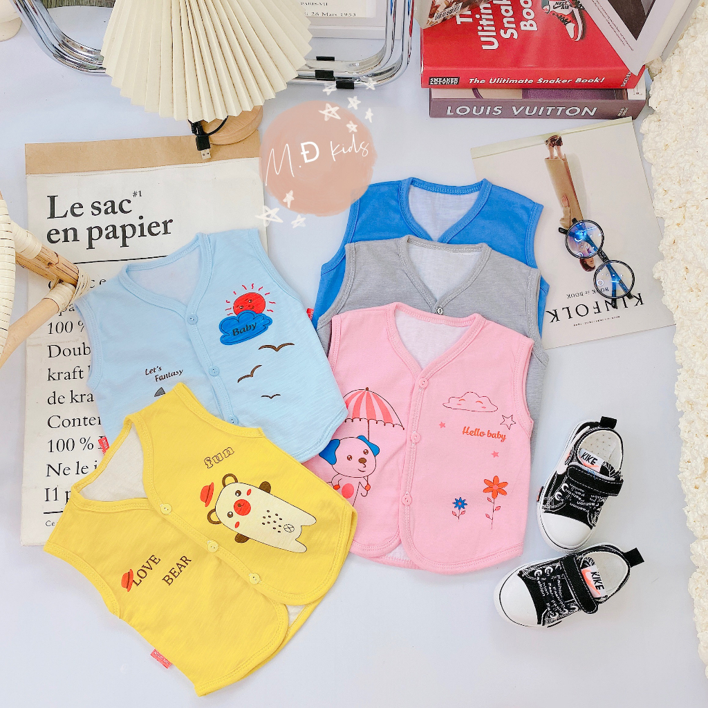 Áo gile cotton 2 lớp cho bé từ 3-13kg- áo ghi lê sơ sinh, áo gi-lê thu đông cho bé