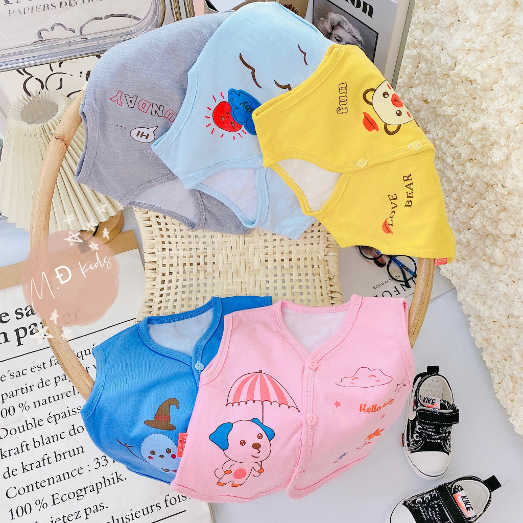 Áo gile cotton 2 lớp cho bé từ 3-13kg- áo ghi lê sơ sinh, áo gi-lê thu đông cho bé