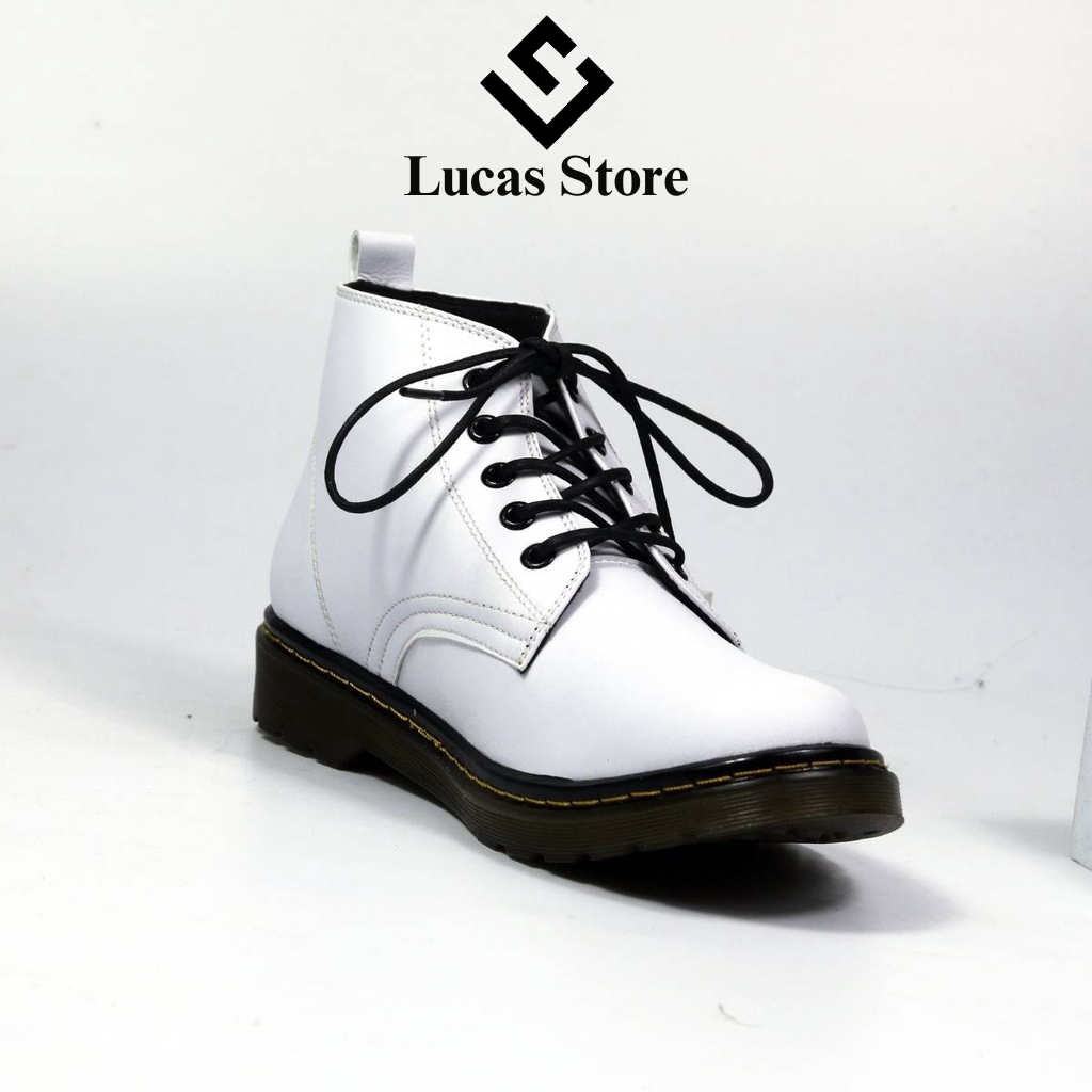Giày Bốt Cổ Lửng Dr 68 Trắng Lucas Store, boot Unisex da Pu Thái trắng, đế kếp có khâu đế, thời trang công sở