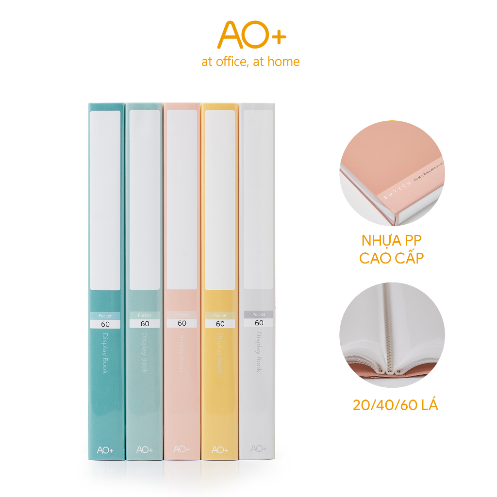 Bìa Lá A4 Switch ON thương hiệu AO+, Túi Dày 0.06 mm , có giấy gáy (20/ 40 /60 Lá) -WD652/WD654/WD656
