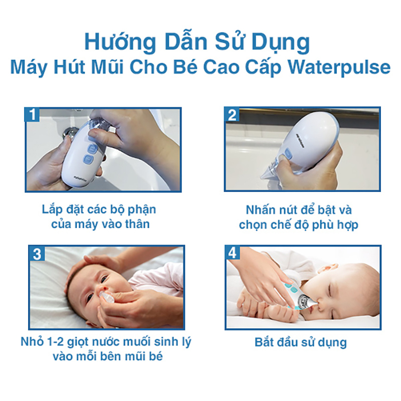 Máy hút mũi cho bé sơ sinh Waterpulse - Máy hút đờm cầm tay giúp thông mũi nghẹt mũi cho trẻ - Dụng cụ thông mũi