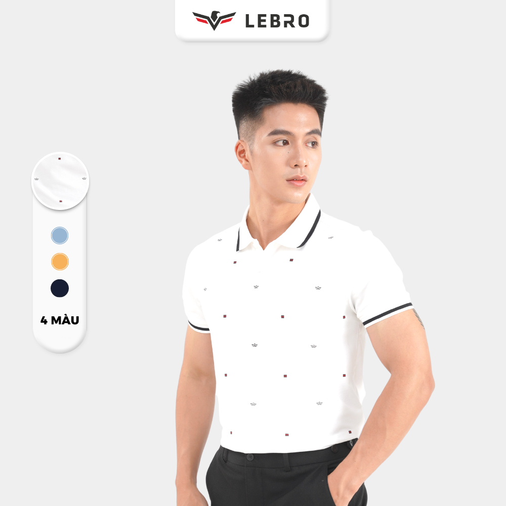 Áo polo nam, áo thun nam cổ viền, in hoạ tiết, cotton CVC cao cấp, dáng slimfit trẻ trung, thể thao LEBRO TPL23-003B