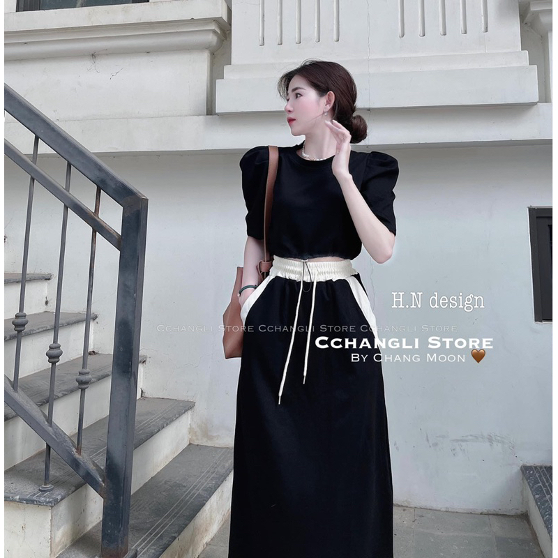 Set Thể Thao Áo Rút Eo Mix Chân Váy