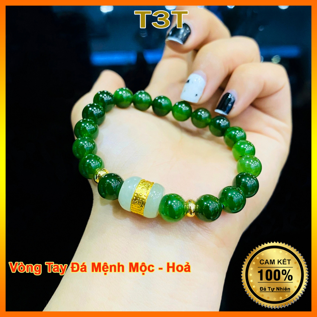 Vòng Tay Phong Thuỷ đá mẫu xanh mix lu thống hợp mệnh Mộc Hoả - Tặng kèm hộp và dây dự phong - TRANGSUCT3T