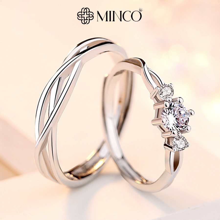 Nhẫn đôi nam nữ Minco Accessories nhẫn cặp màu bạc không gỉ trang sức đôi