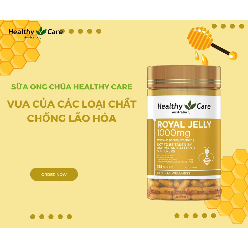 Sữa ong chúa Healthy Care Royal Jelly 1000mg 365 viên chống lão hóa tăng hormone nữ