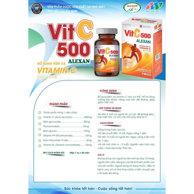 Viên Uống Bổ Sung Kẽm,Vitamin C VitC 500 ALEXAN Giúp Tăng Cường Sức Khỏe