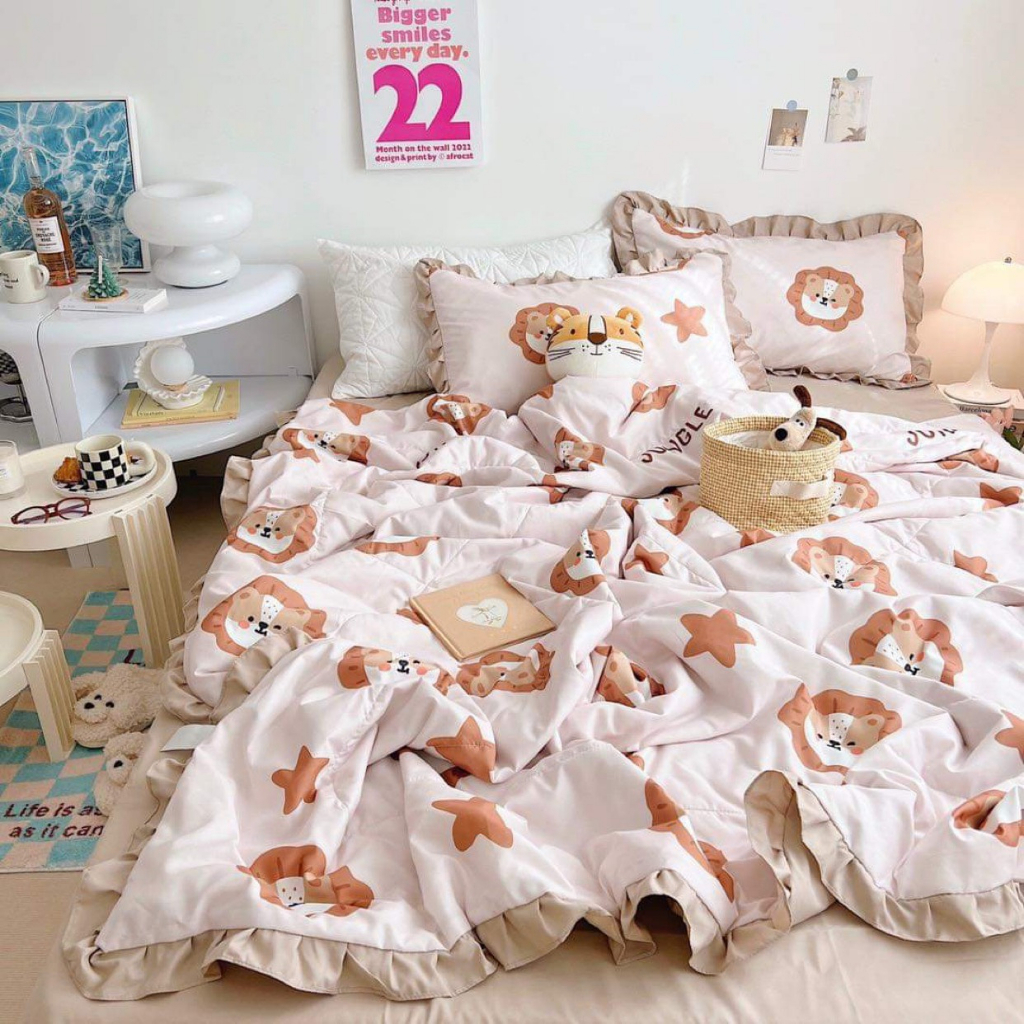 Chăn ga gối cotton đũi mềm mịn, bộ chăn ga gối 4 món MỊN DECOR nhiều mẫu mã đẹp