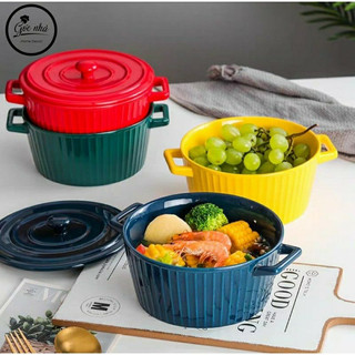 Tô/thố sần có nắp đậy phong cách hiện đại cao cấp. tô sứ nhiều màu có nắp đậy