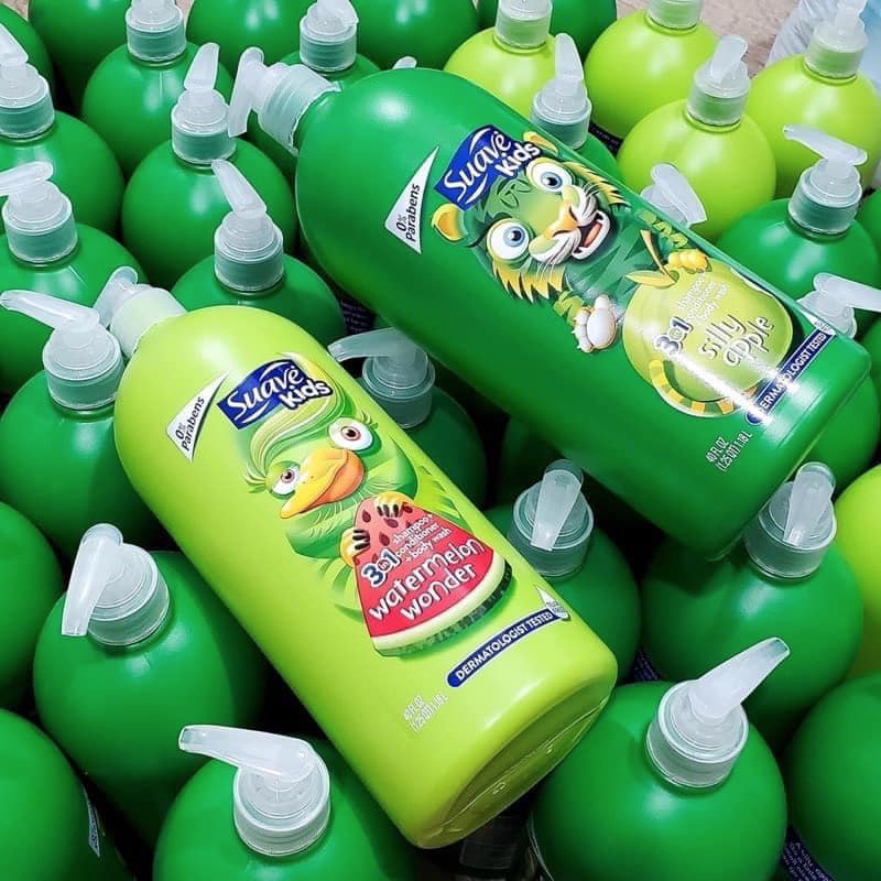 SỮA TẮM GỘI XẢ CHO EM BÉ SUAVE KIDS 3 IN 1 HƯƠNG TÁO, DƯA HẤU