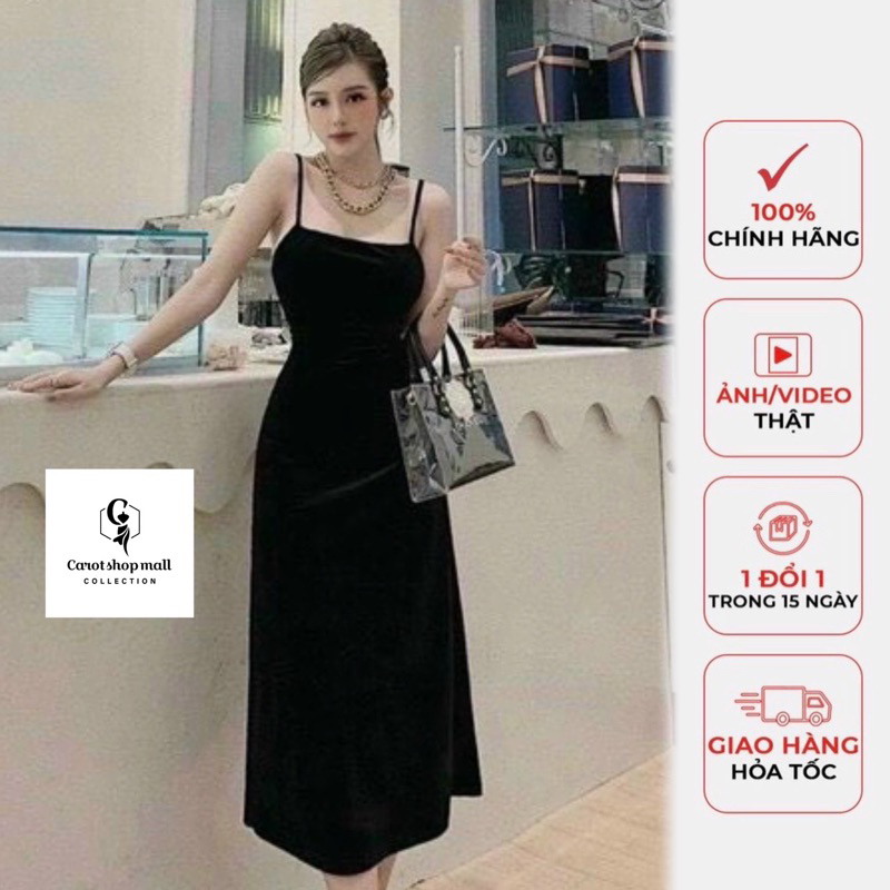 Đầm 2 dây nhung dài hở lưng nhiều màu - CarotShop