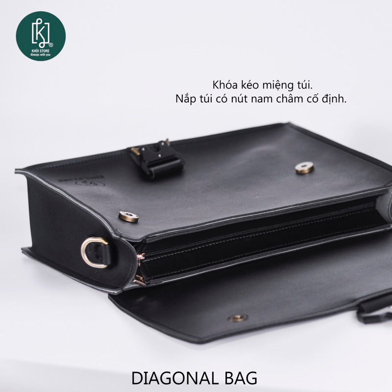 Túi da KHÔISTORE | Diagonal_Túi tote đeo chéo_Túi thiết kế_Hàng thủ công_Túi ipad 11inch_Thời trang_Màu đen