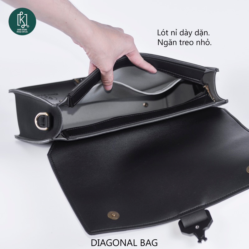 Túi da KHÔISTORE | Diagonal_Túi tote đeo chéo_Túi thiết kế_Hàng thủ công_Túi ipad 11inch_Thời trang_Màu đen