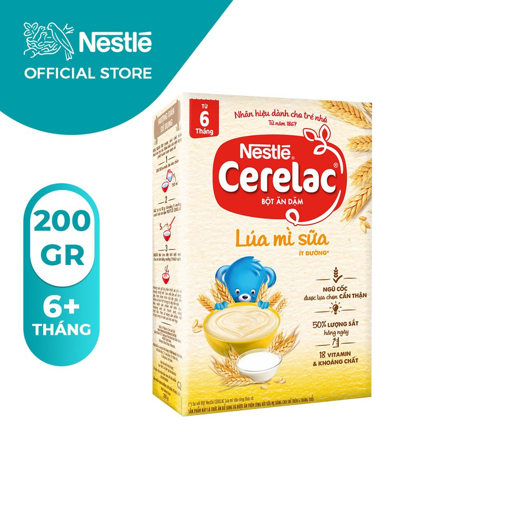 Bột ăn dặm Nestle Cerelac Lúa mì sữa 200g/Hộp