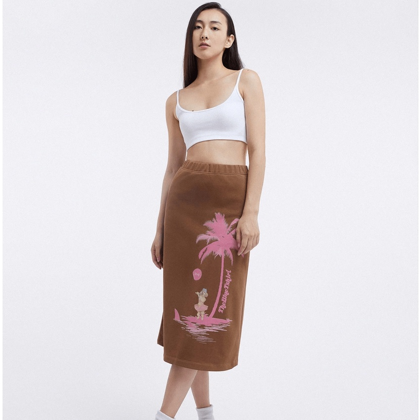 TheBlueTshirt - Chân Váy Nữ Dáng Suông Màu Nâu Hoạ Tiết - PuppyLove Midi Skirt - Brown