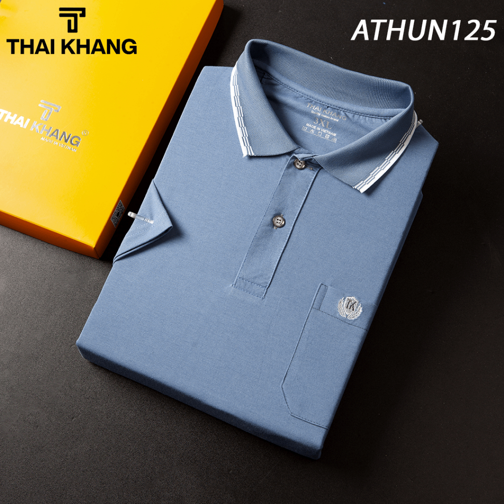 Áo thun nam trung niên Thái Khang form rộng vải coton mềm có cổ có túi ATHUN12