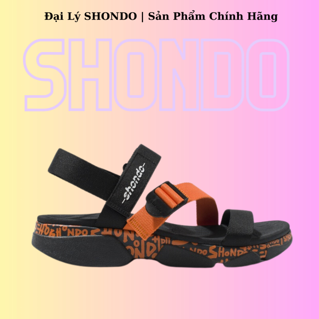 Giày Sandals Nam Nữ Unisex Shondo F7 Track Monogram vẽ tay Cam F7T1089